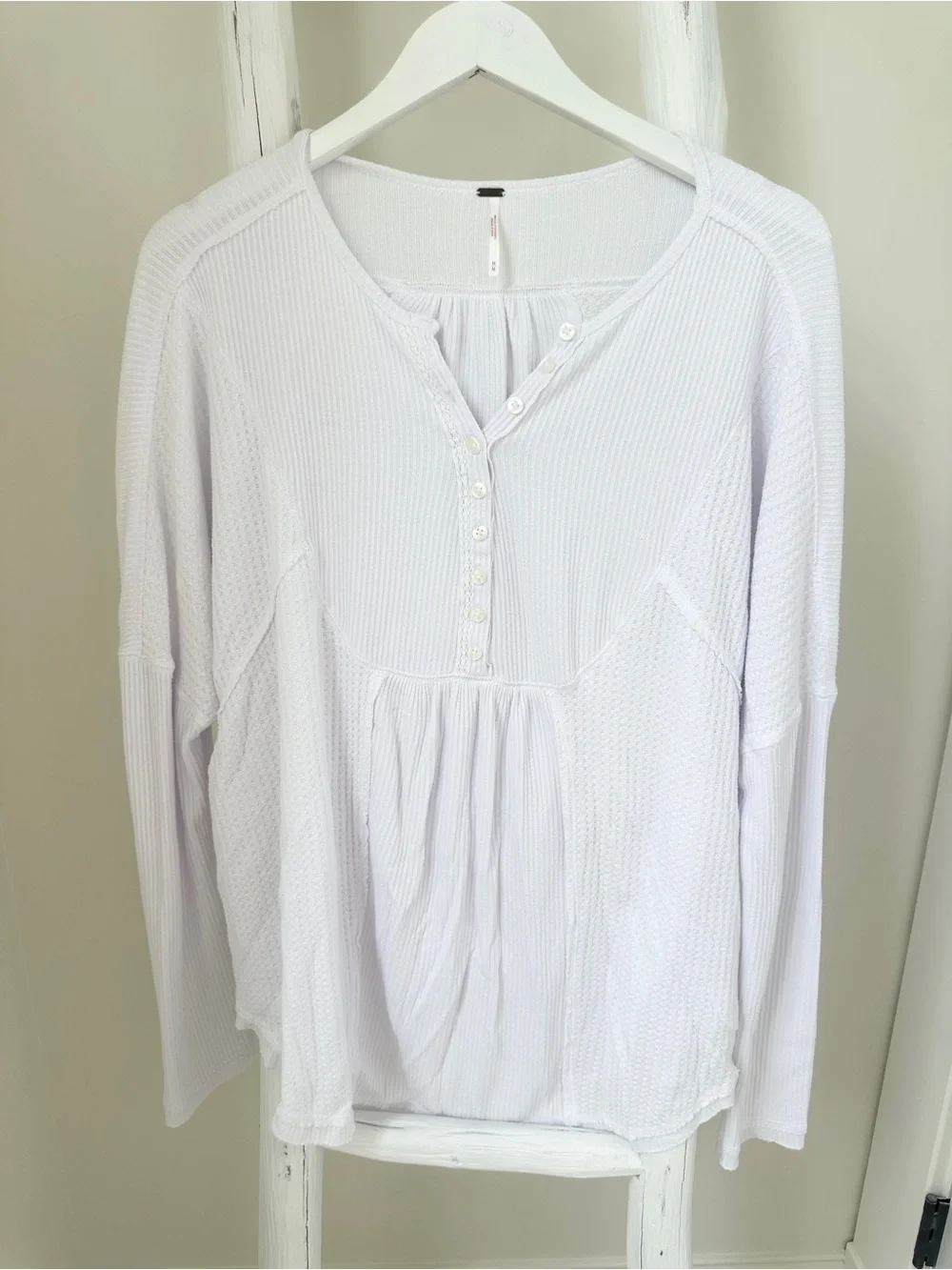 Free People Leo Henley Long Sleeve Tee Oversized White Size Medium